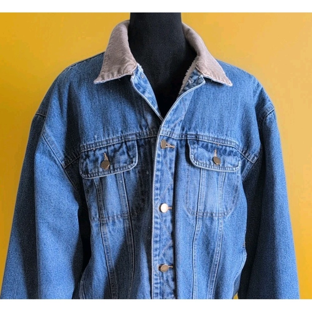 High Noon Vntg Large Jacket‎ Mens Blue  Denim Sherpa Lined Western Trucker Coat